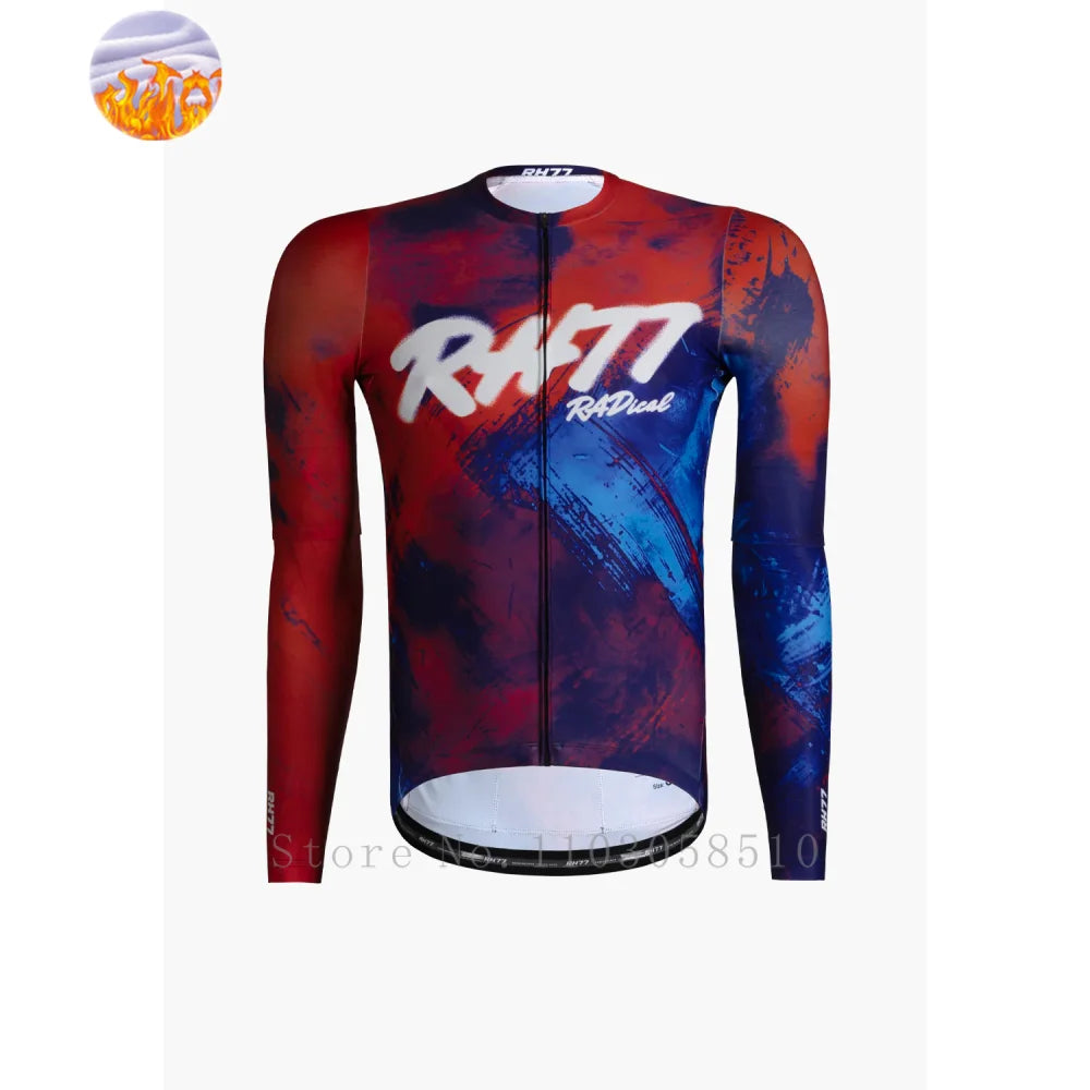 RH77 Bike Thermal Fleece Bicycle Jersey Winter Warm Cycling Jerseys Road Race Cut Aero Jersey Men Italian Clothing Long Sleeve