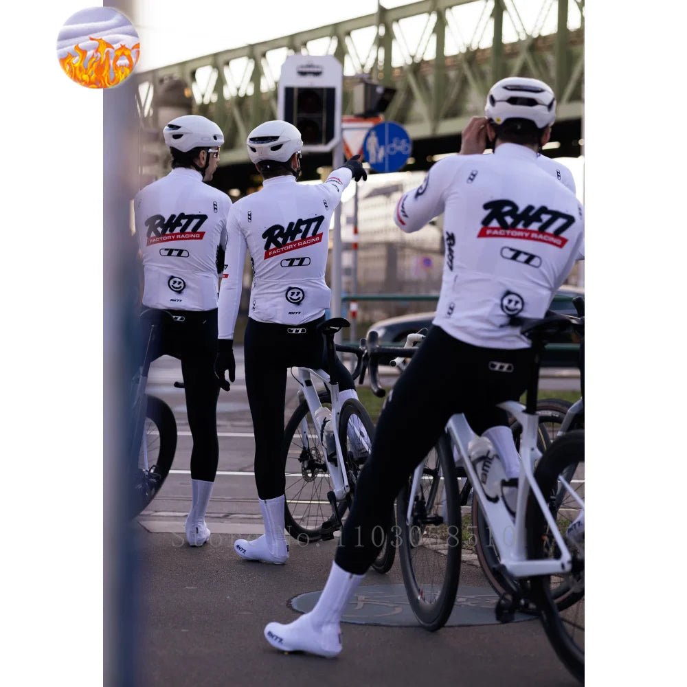 RH77 Bike Thermal Fleece Bicycle Jersey Winter Warm Cycling Jerseys Road Race Cut Aero Jersey Men Italian Clothing Long Sleeve