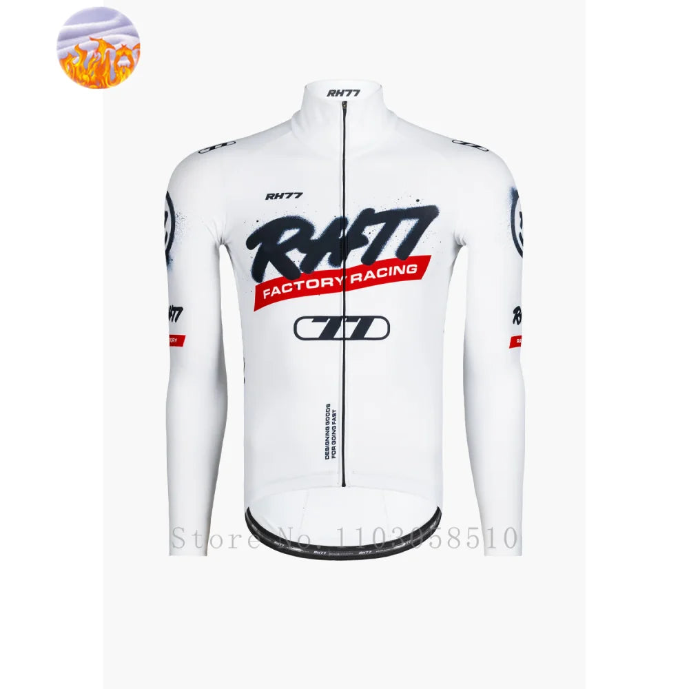 RH77 Bike Thermal Fleece Bicycle Jersey Winter Warm Cycling Jerseys Road Race Cut Aero Jersey Men Italian Clothing Long Sleeve