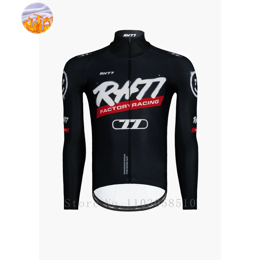 RH77 Bike Thermal Fleece Bicycle Jersey Winter Warm Cycling Jerseys Road Race Cut Aero Jersey Men Italian Clothing Long Sleeve