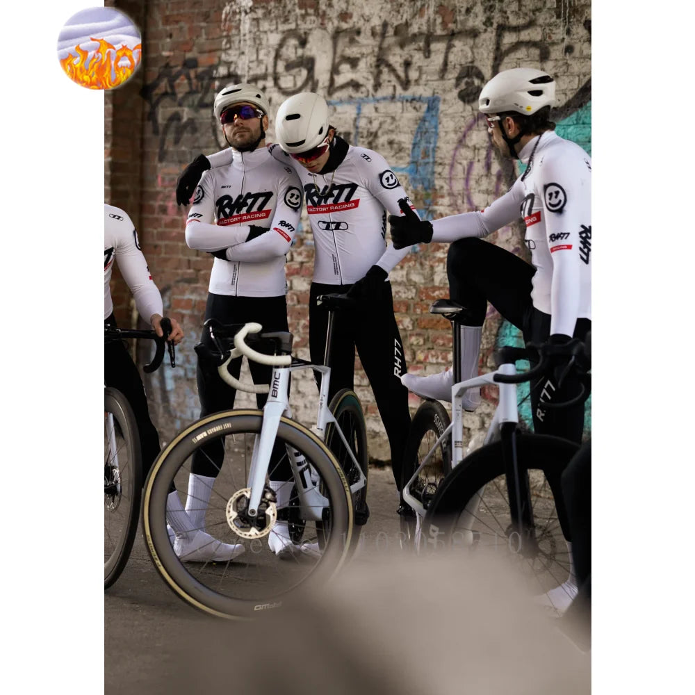RH77 Bike Thermal Fleece Bicycle Jersey Winter Warm Cycling Jerseys Road Race Cut Aero Jersey Men Italian Clothing Long Sleeve