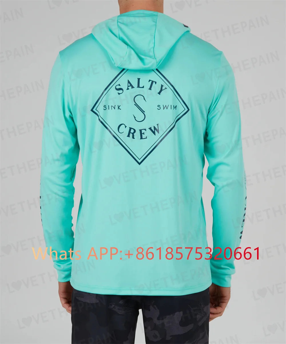 salty crew Fishing Shirt Hooded Large Size Uv Protection Man Outdoor Camouflage Moisture Wicking Jersey Fishing Apparel top 2024