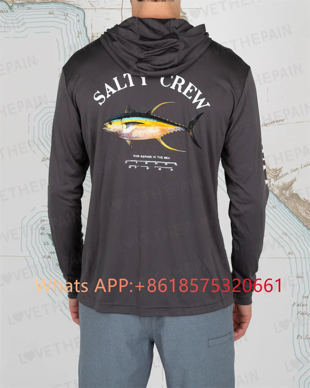 salty crew Fishing Shirt Hooded Large Size Uv Protection Man Outdoor Camouflage Moisture Wicking Jersey Fishing Apparel top 2024