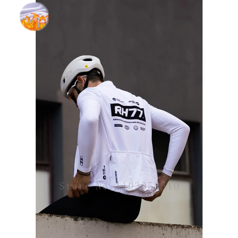 RH77 Winter LongSleeves Cycling Jersey Winter Thermal Fleece Cycling Clothing Man Bike Jersey MTB Road Bike Jacket Bicycle Shirt