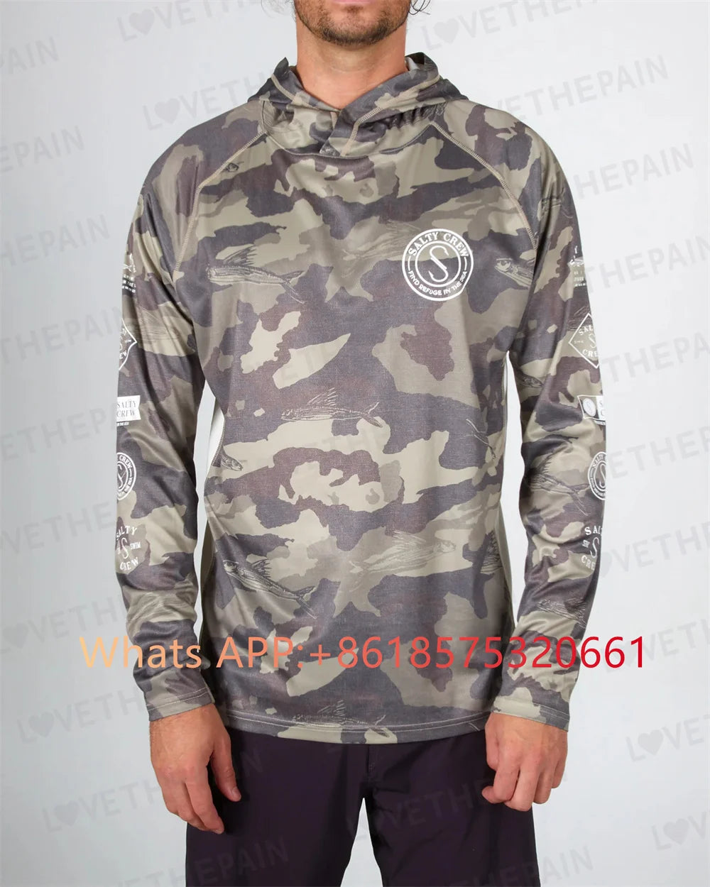 salty crew Fishing Shirt Hooded Large Size Uv Protection Man Outdoor Camouflage Moisture Wicking Jersey Fishing Apparel top 2024