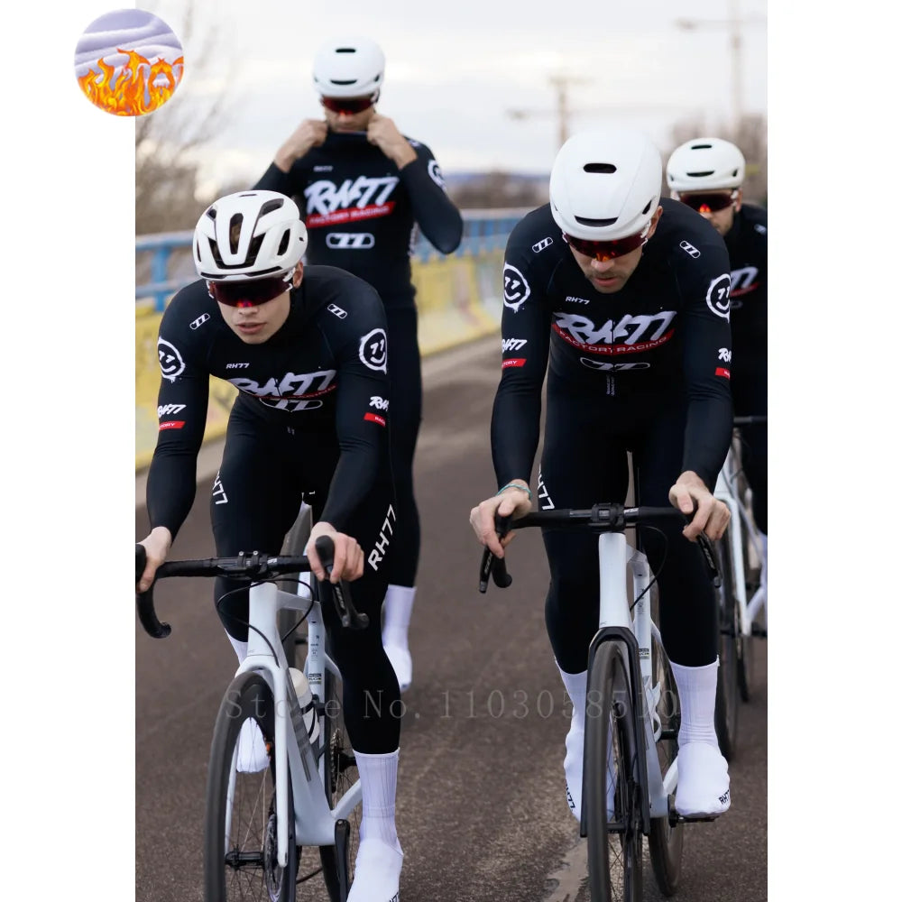 RH77 Bike Thermal Fleece Bicycle Jersey Winter Warm Cycling Jerseys Road Race Cut Aero Jersey Men Italian Clothing Long Sleeve